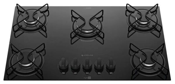 Cooktop 5 Bocas Atlas Agile Up com Mesa De Vidro A Gás Preto Bivolt