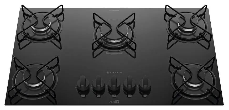 Cooktop 5 Bocas Atlas Agile Up com Mesa De Vidro A Gás Preto Bivolt