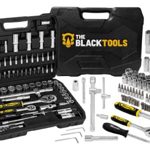 Jogo De Ferramentas Soquetes Encaixe 1/4 E 1/2 Pol. Catraca Reversível Aço Crv 94 Peças Com Maleta Tkf94 The Black Tools