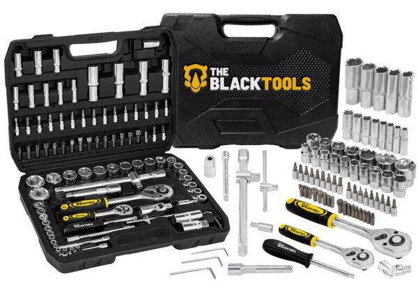 Jogo De Ferramentas Soquetes Encaixe 1/4 E 1/2 Pol. Catraca Reversível Aço Crv 94 Peças Com Maleta Tkf94 The Black Tools