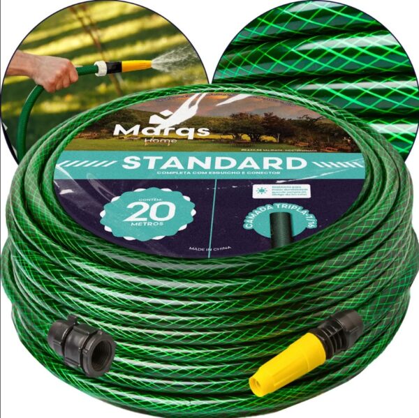 Mangueira Jardim 20m Metros Com Esguicho Trançada Reforçada Flexível 7/16 Anti Dobra Irrigação