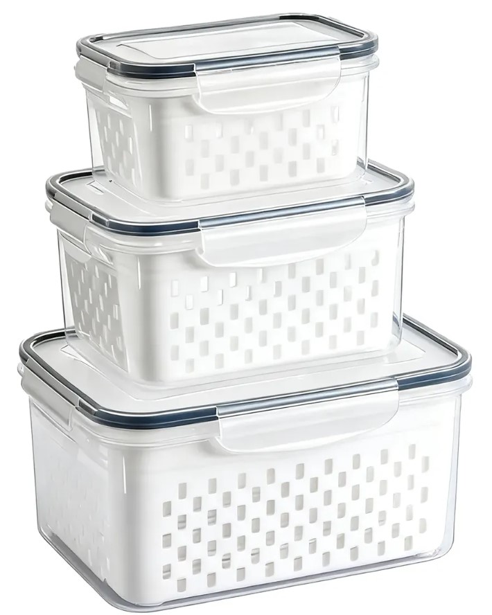 Kit 3 Organizadores Geladeira Alimentos Vegetais Com Tampas