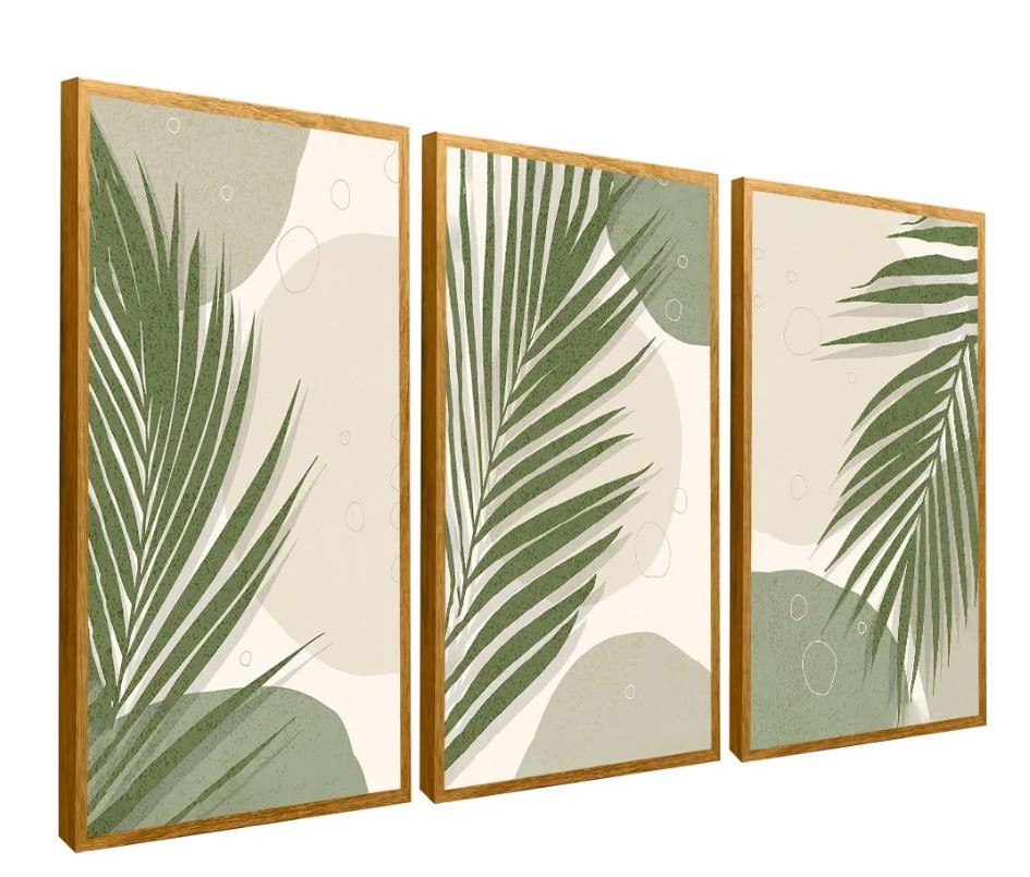 Quadros Decorativos 3 Peças Florais Verdes