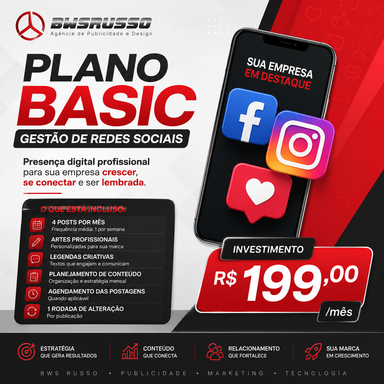 Plano Basic de Gestão de Redes Sociais | BWS RUSSO